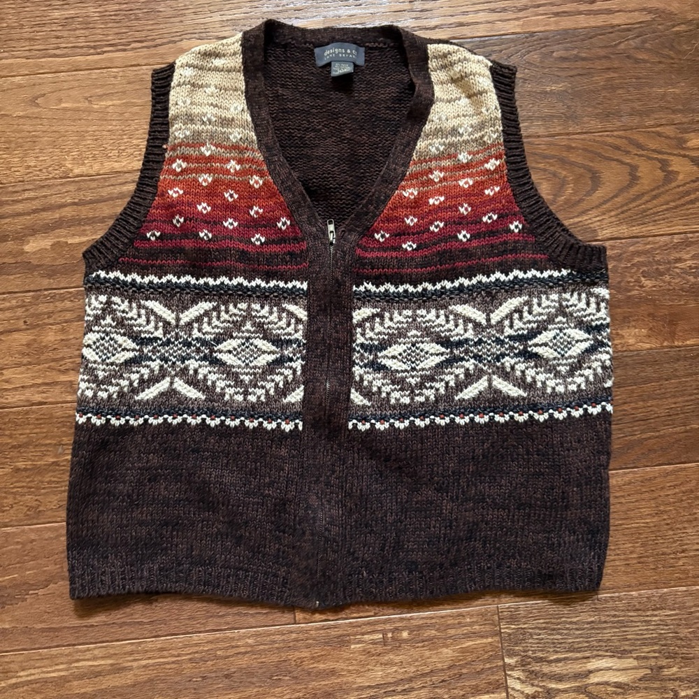 Lane Bryant Multicolor Knit Zip-Up Sweater Vest 14/16 Grandpacore Western cowboy